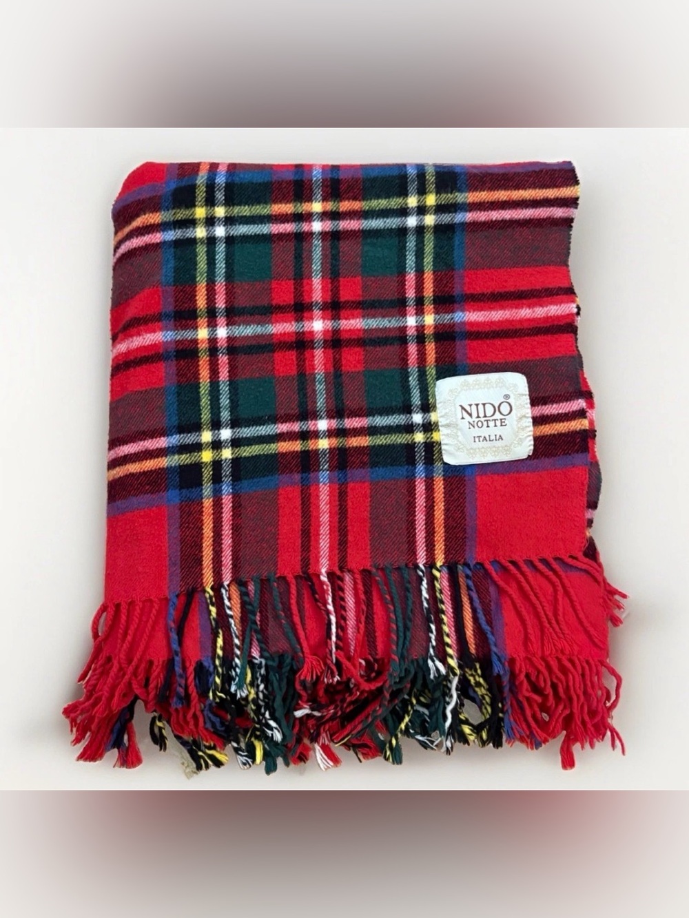 Nido Notte Italia Throw Blanket Plaid Red Green 51x50in Fall Christmas Soft Cozy